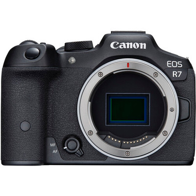 Canon EOS R7 Mirrorless Camera view from front.